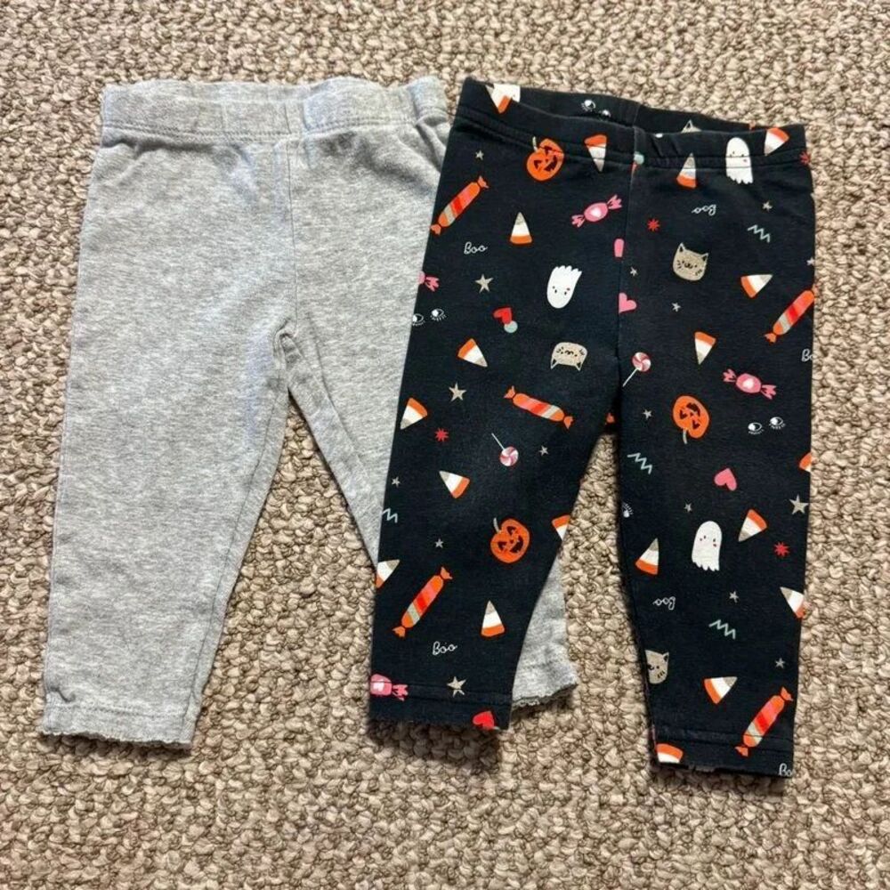 Lot of 2 Carter's Baby Leggings Gray Halloween Print 6 Months